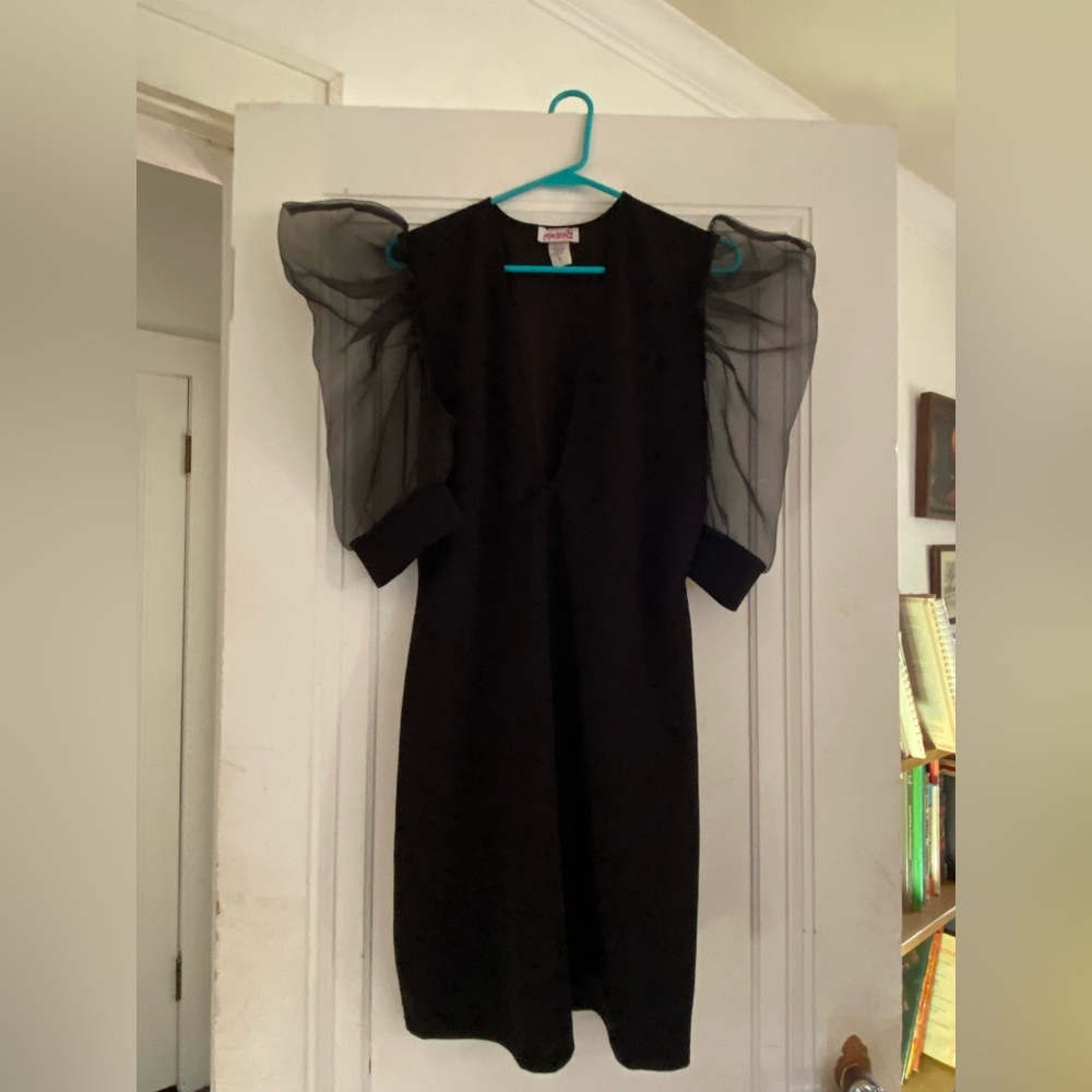 Chic Vintage Black Dress with Sheer Puff Sleeves
